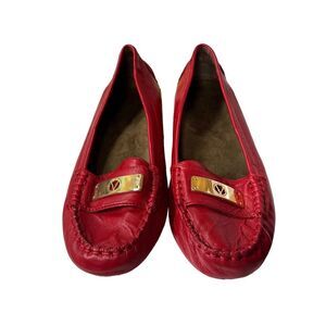 Vionic Orthaheel Shoes Women 6.5 Red Leather Sydney Loafers Driving Comfort READ
